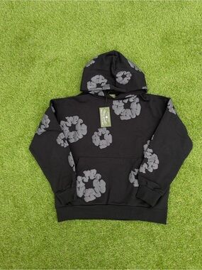 Men's Black Crewneck Sweater with Gray Floral Print